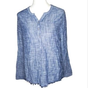 Caslon 100% Cotton Fringe Hem Button Front Top